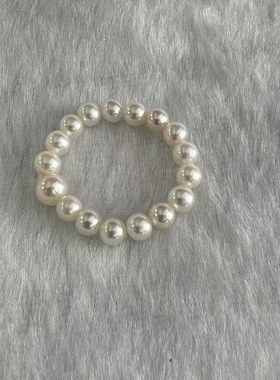 极光粉珠光AK淡水珍珠戒指近正圆几乎无暇日常时尚个性食指中指戒