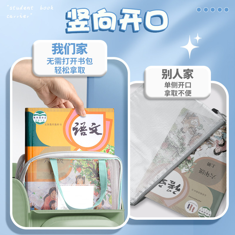 透明文件袋网纱L型大开口拉链式学生手提拎书袋科目分类袋考试专用袋子档案袋试卷收纳袋中小学生作业补习袋