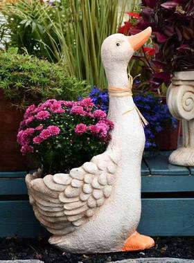 户外园林通卡彩色可饰爱鸭子动物花盆摆件院卡通彩色草坪别墅造景