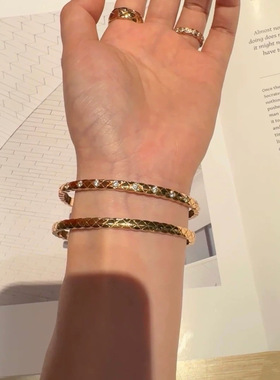 小香18K金coco菱格镶钻满钻情侣手镯轻奢精工简约百搭气质手环女