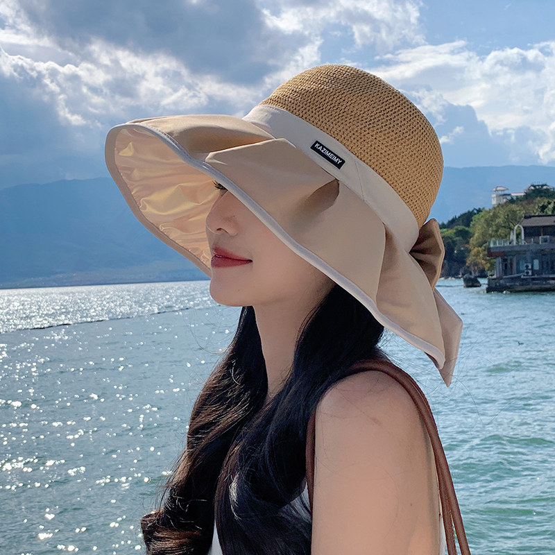 帽子女夏防晒紫外线渔夫帽遮脸遮阳帽2025新款蝴蝶结大帽檐盆帽,淘宝优惠券,粉丝福利购,淘宝优惠卷