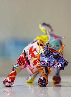 跨境欧式炫彩水转视印牛摆件家居客厅关玄桌面RDW1004酒柜树电柜