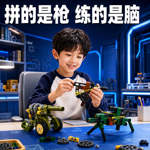 左轮手枪儿童拼装积木可发射男孩益智机关枪模型套装盲盒玩具礼物 - 图1