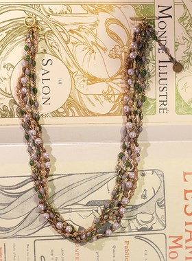 极速【直播间】屿棠手工复O古黄铜珍珠项链