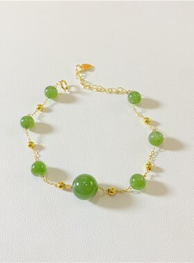 极速天然碧玉g圆珠搭配进口14K注金满天星款手链项链 女款碧玉饰