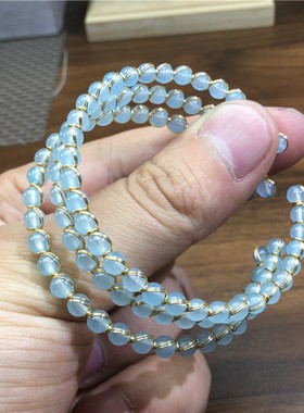 极速天然蓝玉髓搭l配14K注金编织款手链手镯 女款水晶饰品礼物
