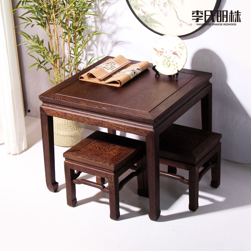 Extreme chicken wing wood dining table and chair combination Chinese tea table children's study table solid wood square S table small apartment low table red