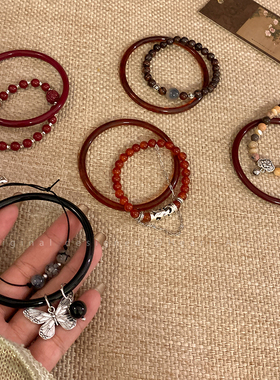 极速新中式蝴蝶黑色手绳女小众设C计感复古国风手镯时尚气质闺蜜