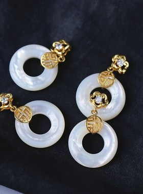 极速上身好看的 天然银丝贝甜甜圈纯银镶嵌L款吊坠 女款水晶贝壳