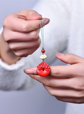 极速高含量天然红k砂真朱砂荷花平安扣配件百搭款吊坠钥匙扣手机