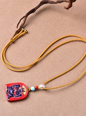 极速高含量天然红砂真r朱砂彩绘手绘大威德怖畏金刚配件百搭款