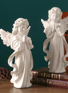 9WOR天使女孩摆件艺术石膏人像雕塑教堂装饰品少女翅膀婚礼拍照小