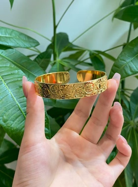 金包银开口吉言手镯时尚大气女款福气手镯送妈妈来料可定制