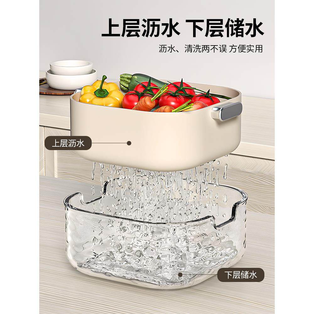 洗菜盆沥水篮厨房客厅家用洗水果盘简约双层塑料淘菜菜篮子,淘宝优惠券,粉丝福利购,淘宝优惠卷