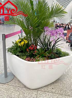 创意玻璃钢三角形花盆机场酒店写字楼美陈大花箱户外街道种植花池