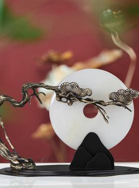 天然玉石平安扣摆件新中式玄关酒柜禅意客厅家居书房博古架装饰品