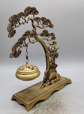 古玩老货纯铜松树悬挂香炉福禄香薰炉创意悬挂吊香炉客厅居家摆件