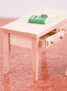 娃娃屋微缩家具模型纯手工木质工艺品摆件迷你书桌课桌桌椅套装