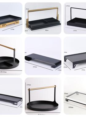 新中式黑色托盘摆件茶盘茶室家居客厅书房收纳摆台样板房软装饰品