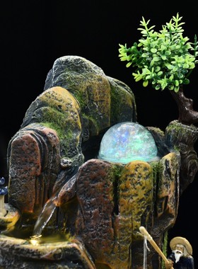 土宫假山流水招财喷泉摆件客厅玄关桌面风水轮装饰水景乔迁新居礼