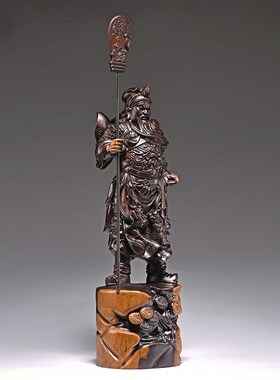 黑檀木雕刻武财神关公摆件实木家用客厅关公像供奉关羽关二爷神像