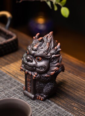 紫陶麒麟茶宠摆件精品可养茶桌茶台摆件鱼缸造景高档招财茶玩茶具