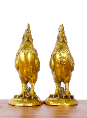 铜公鸡摆件纯铜福鸡手工艺品家居装饰品办公室客厅桌面生肖圆底鸡