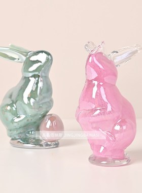 现代轻奢琉璃摆件工艺品电视柜玄关酒柜家居送礼佳品兔子软装摆件