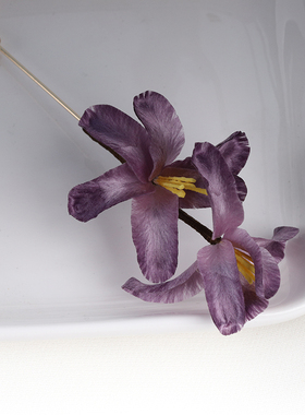 木池秋夏【深紫兰花】非遗绒花胸针鸢尾花朵头饰汉服配饰古风胸花