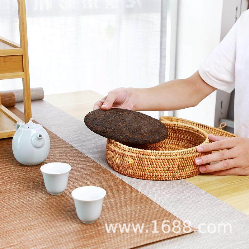 圆柱267盒形茶瓷片藤盒圆茶普洱饼茶纳白收纳盒藤制茶秋藤茶具收,淘宝优惠券,粉丝福利购,淘宝优惠卷