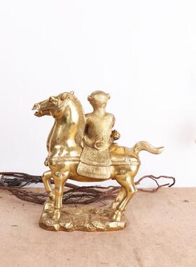 0117杨上铜记艺铜马上大圣工品摆件家居铜马封猴马猴上马上封侯