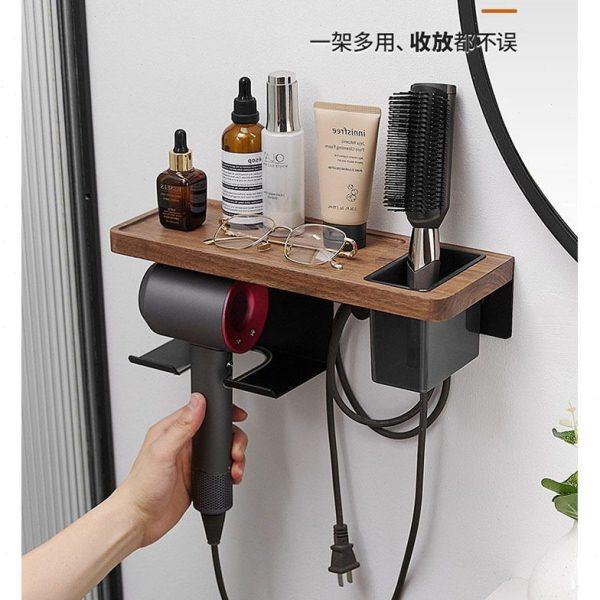 吹风机置物架免打孔卫生间电吹风支架挂架黑胡桃木厕所浴室置物架,淘宝优惠券,粉丝福利购,淘宝优惠卷