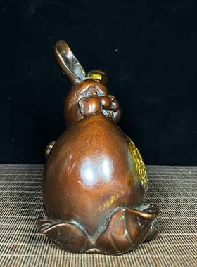 古玩收藏仿古纯铜鎏金寿桃兔子生肖兔铜器工艺品家居办公室装饰品