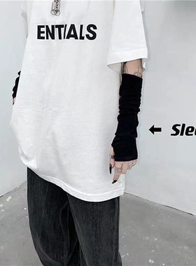 暗黑风复古露趾袖套黑色夏季百搭嘻哈袖套穿露指半指手套帅气原宿
