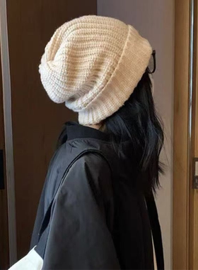 大头围毛线帽子女2025秋冬季新款保暖显脸小针织堆堆百搭护耳冷帽