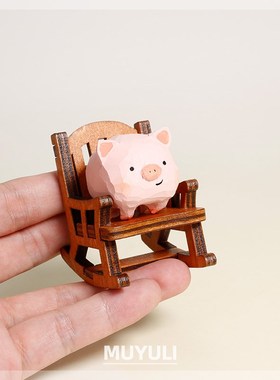木质木雕小猪摆件治愈情绪解压电脑办公桌面工位小摆件生日礼物女