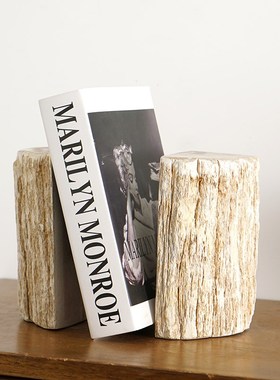 侘寂风摆件木化石书立书靠现代简约工艺品客厅样板间书房高端书挡