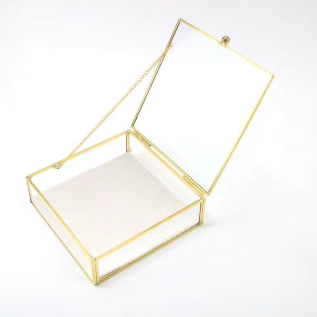 Glass jewelry storage box Square jewelry storage box New Chinese metal border jewelry storage box