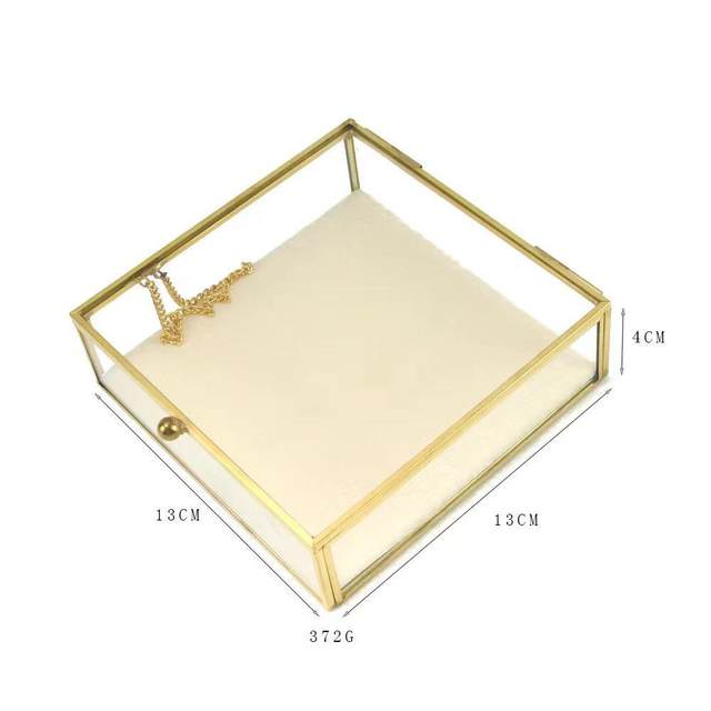 Glass jewelry storage box Square jewelry storage box New Chinese metal border jewelry storage box