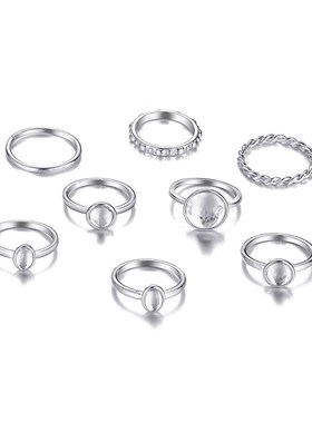 极速8pcs set Retro gem xrings women复古圆宝石戒指 指环戒指8