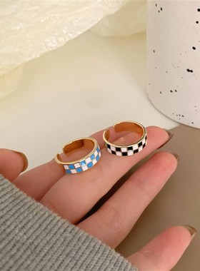 极速-Fashion personality checkerboard open index finger. rin