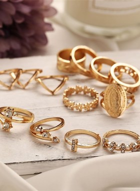 极速fashion finger ringws women 13pcs set欧美镶钻戒指套装13