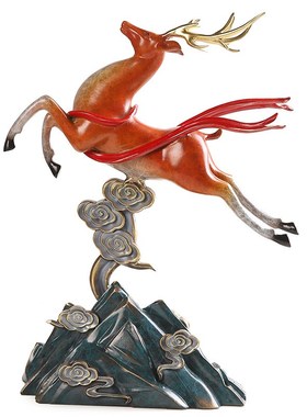 极速《天鹿凌云》工艺品铜摆v件铜鹿家居酒柜装饰品客厅玄关新中