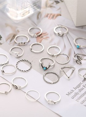 极速finger ringos women set 女式眼睛月亮打结组合关节戒指组套