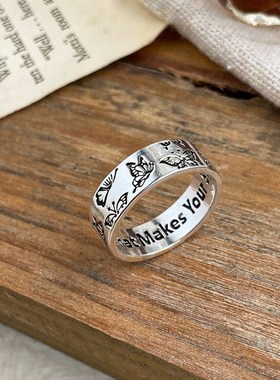 极速Vintageh Butterfly Ring rings women做旧复古雕刻蝴蝶戒指