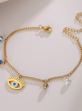 极速澳古 欧美时尚INS风双层叠戴个性眼睛钛钢锆石手錬.女小众简