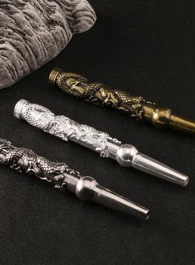 厂家直供手工精雕复古纯黄铜烟杆盘龙烟嘴烟斗金属工艺品收藏摆件