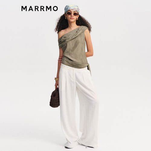 MARRMO/马髦2026夏季新款优雅不对称斜肩休闲度假风套头衫女上衣 - 图1