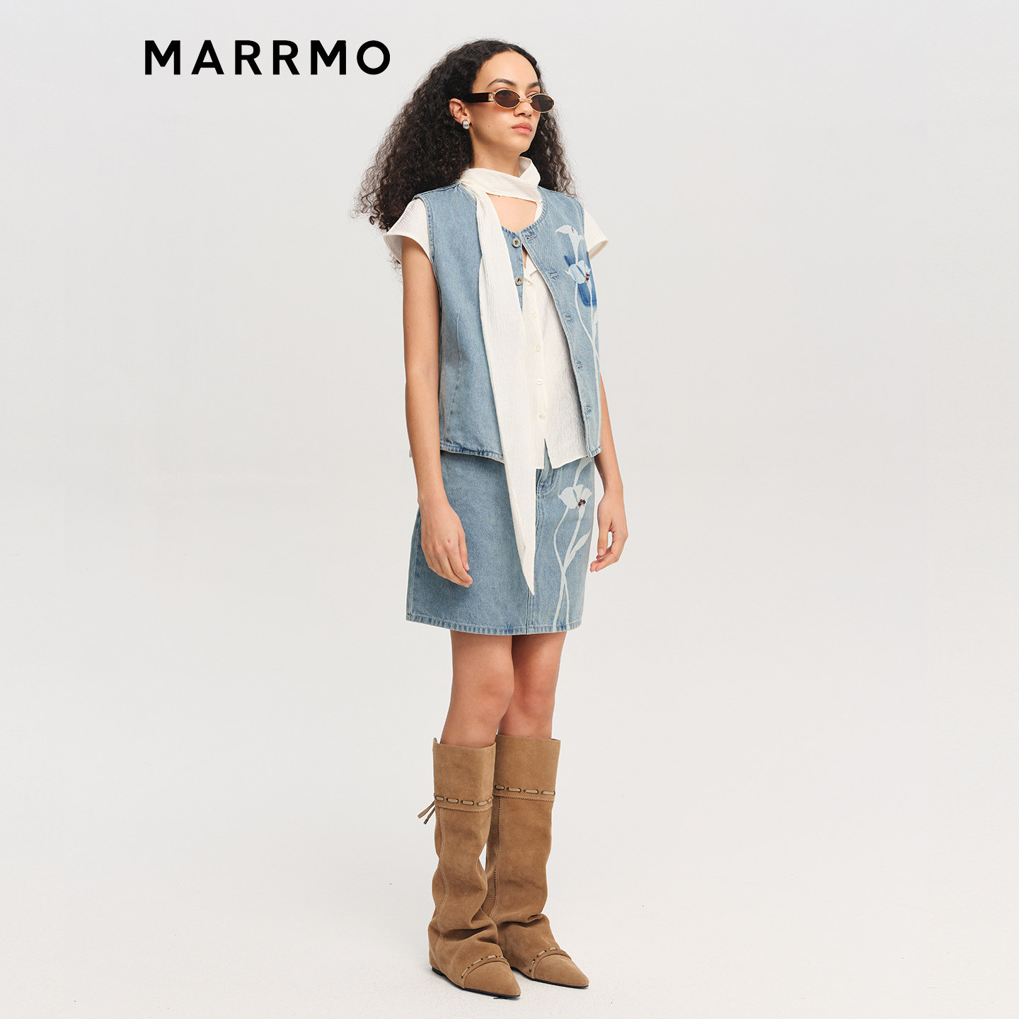 MARRMO/马髦 2026春季新款休闲百搭短裙马蹄莲印花A字牛仔半身裙,淘宝优惠券,粉丝福利购,淘宝优惠卷