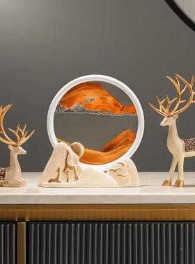 麋鹿流沙画沙漏摆件轻奢高档电视柜酒柜客厅办公室桌面现代装饰品